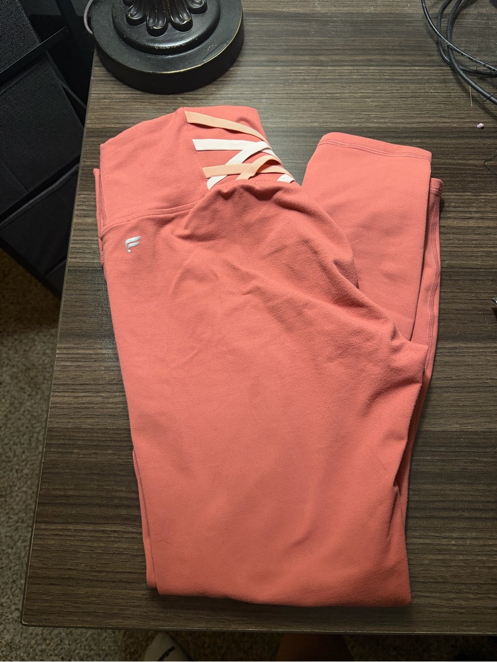 Fabletics Coral Pink High-Waist Leggings with Crisscross Detail